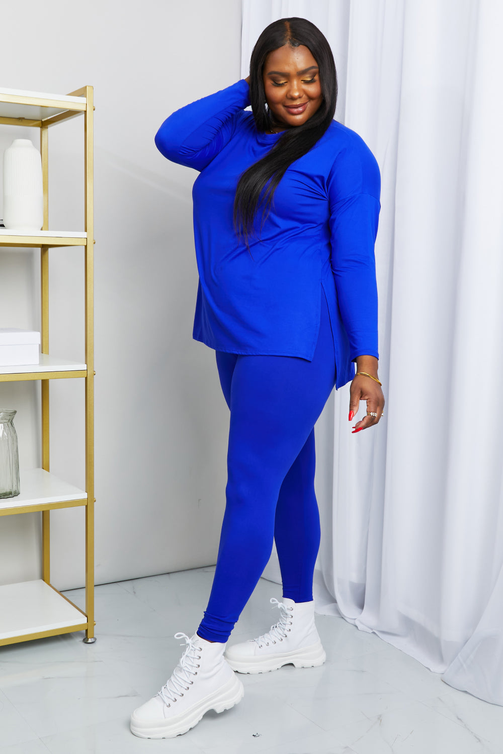 Zenana Ready to Relax Full Size Brushed Microfiber Loungewear Set in Bright Blue - Tantalize Boutique