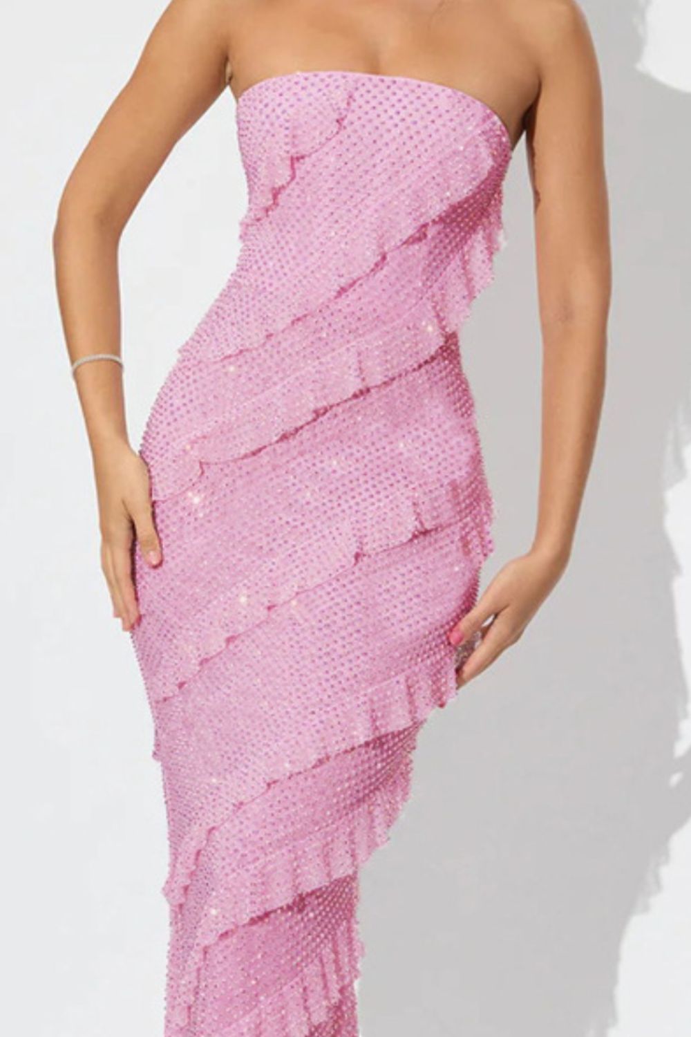 Sequin Ruffled Straight Across Dress - Tantalize Boutique