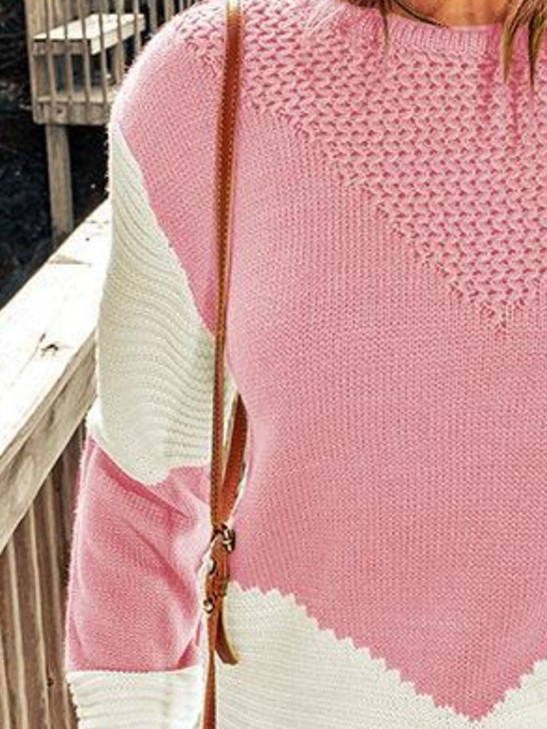 Contrast Round Neck Sweater - Tantalize Boutique