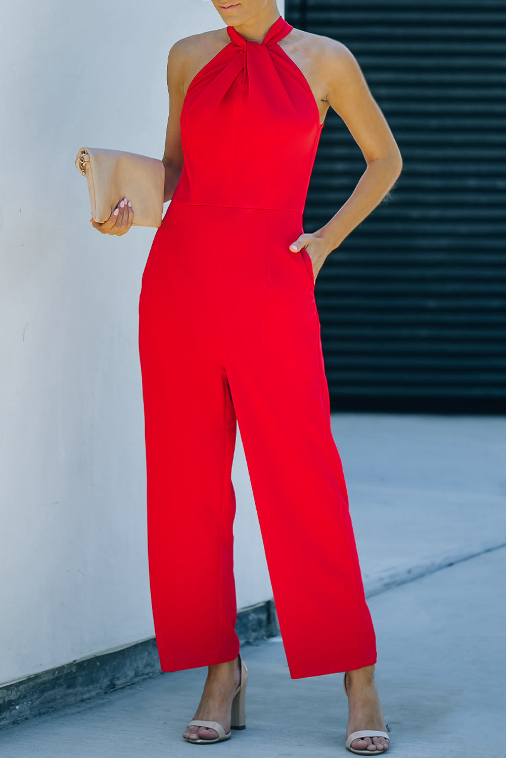 Twisted Grecian Neck Wide Leg Jumpsuit - Tantalize Boutique