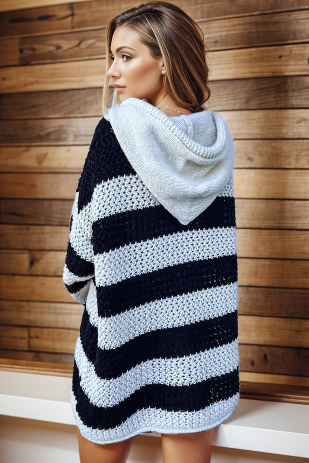 Striped Hooded Mini Sweater Dress - Tantalize Boutique