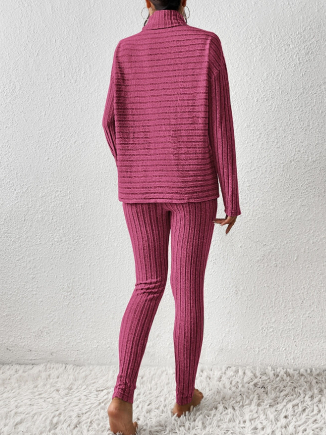 Ribbed Turtleneck Top and Pants Set - Tantalize Boutique
