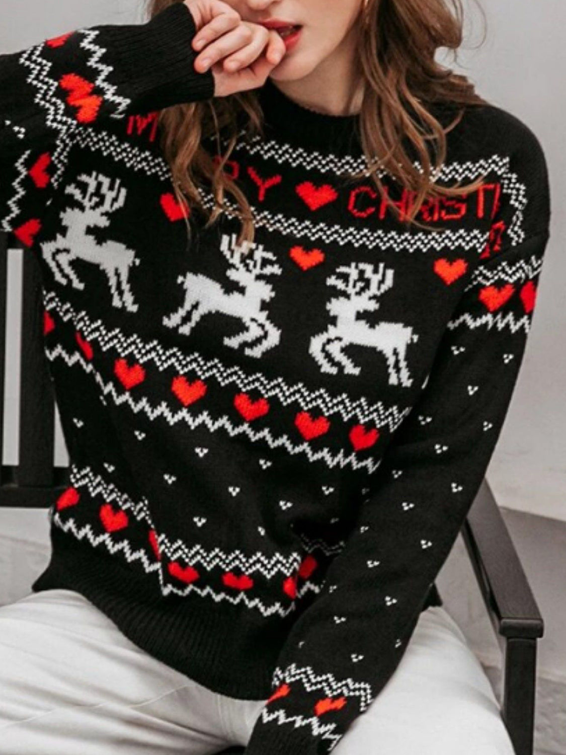 MERRY CHRISTMAS Round Neck Sweater - Tantalize Boutique