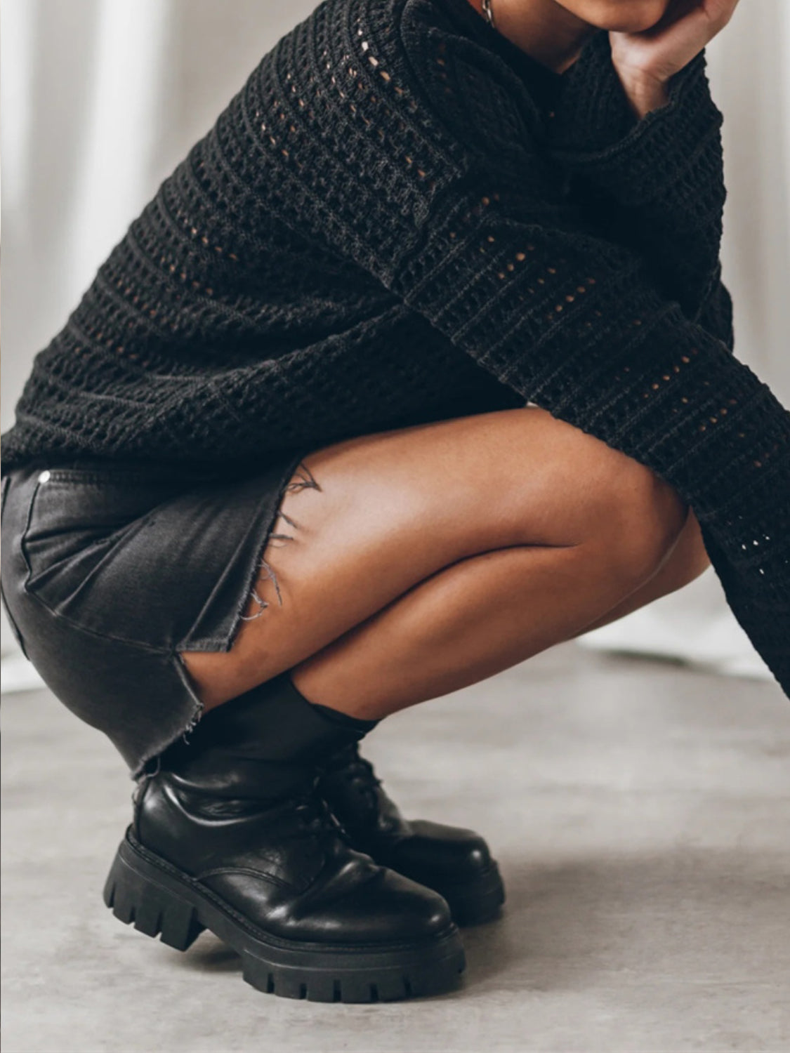 Openwork Round Neck Dropped Shoulder Knit Top - Tantalize Boutique