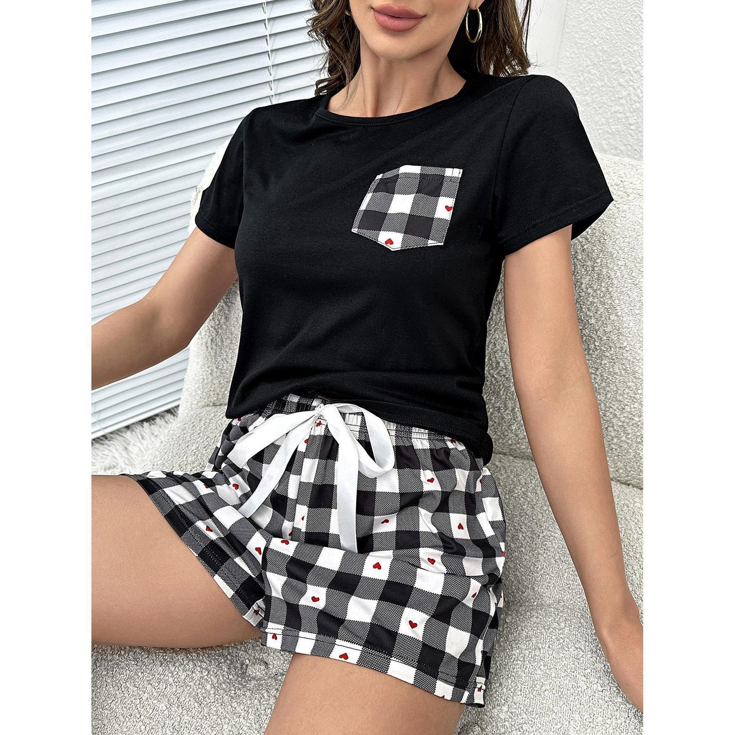 Plaid Heart Top and Shorts Lounge Set - Tantalize Boutique