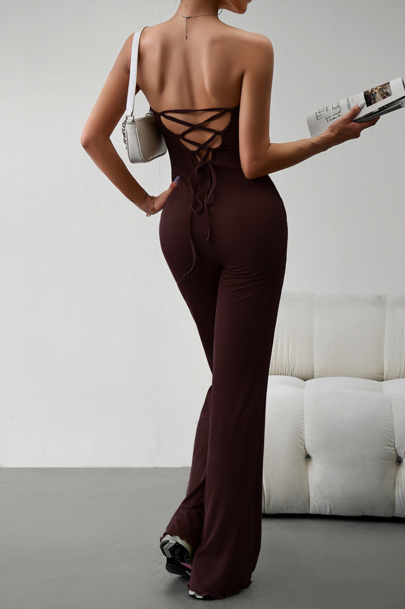Strapless Lace-Up Jumpsuit - Tantalize Boutique