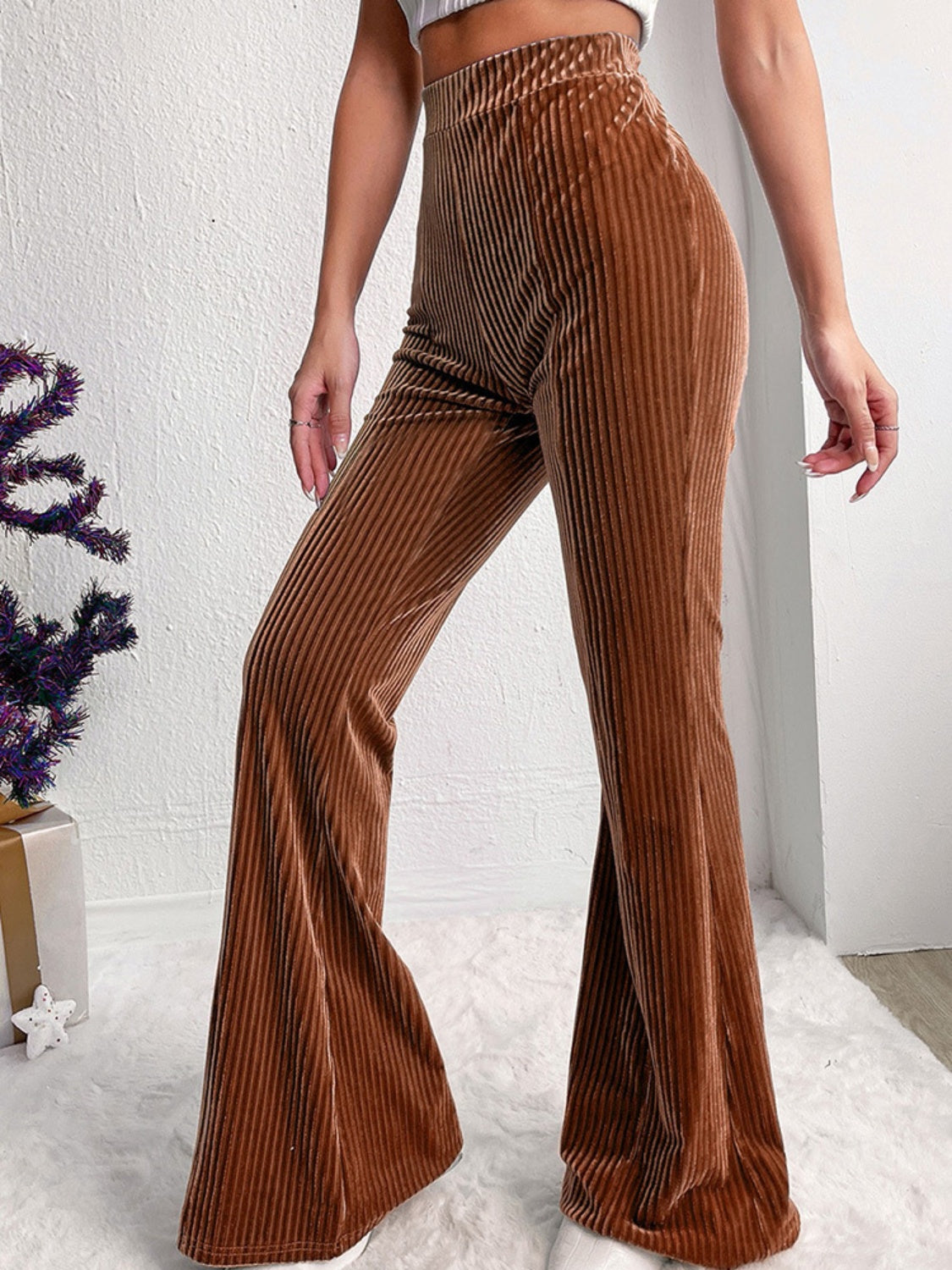 Ribbed High Waist Bootcut Pants - Tantalize Boutique