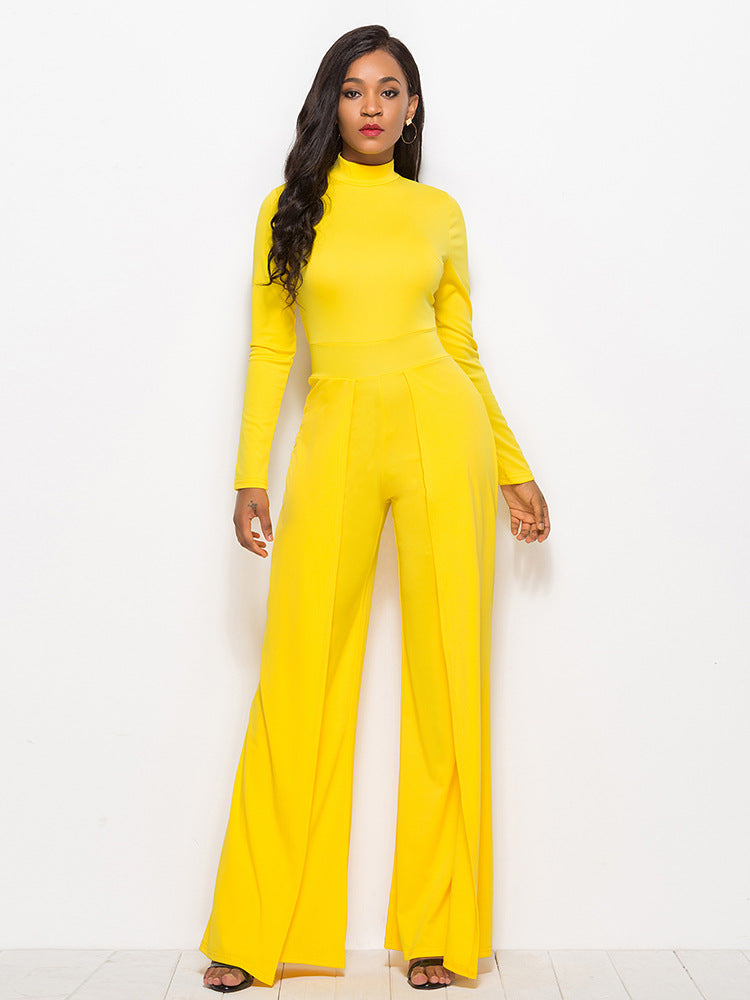 Long Sleeve Mock Neck Wide Leg Jumpsuit - Tantalize Boutique