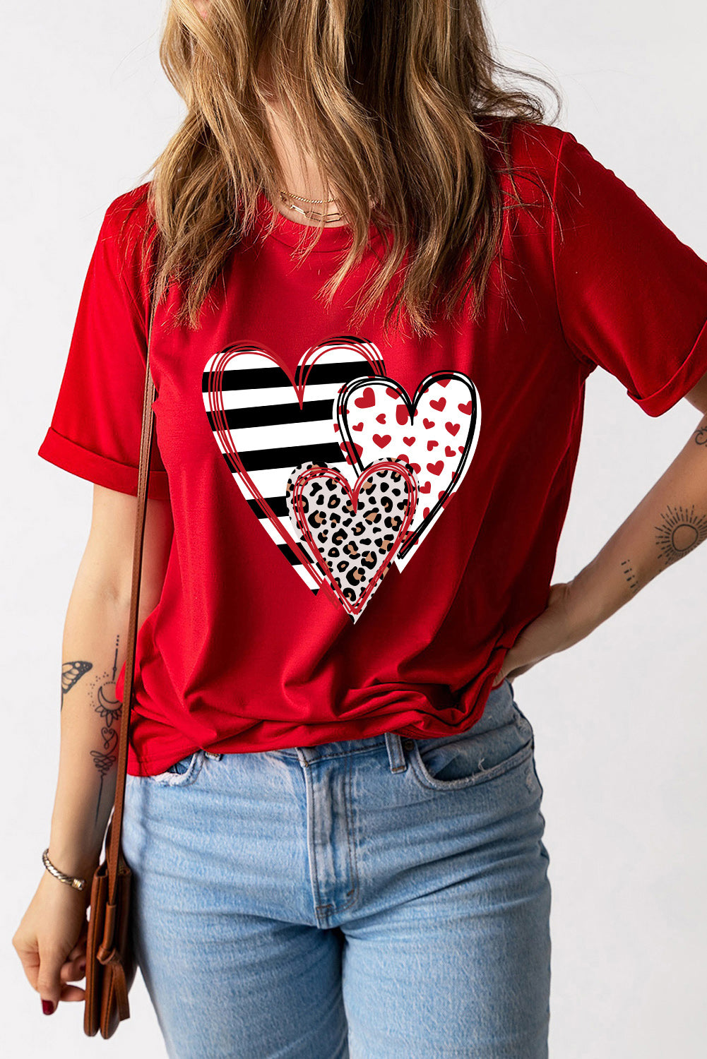 Heart Round Neck Short Sleeve T-Shirt - Tantalize Boutique