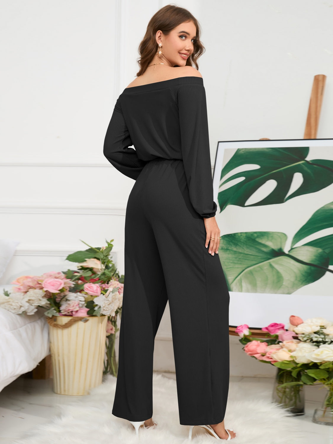 Off-Shoulder Straight Leg Jumpsuit - Tantalize Boutique