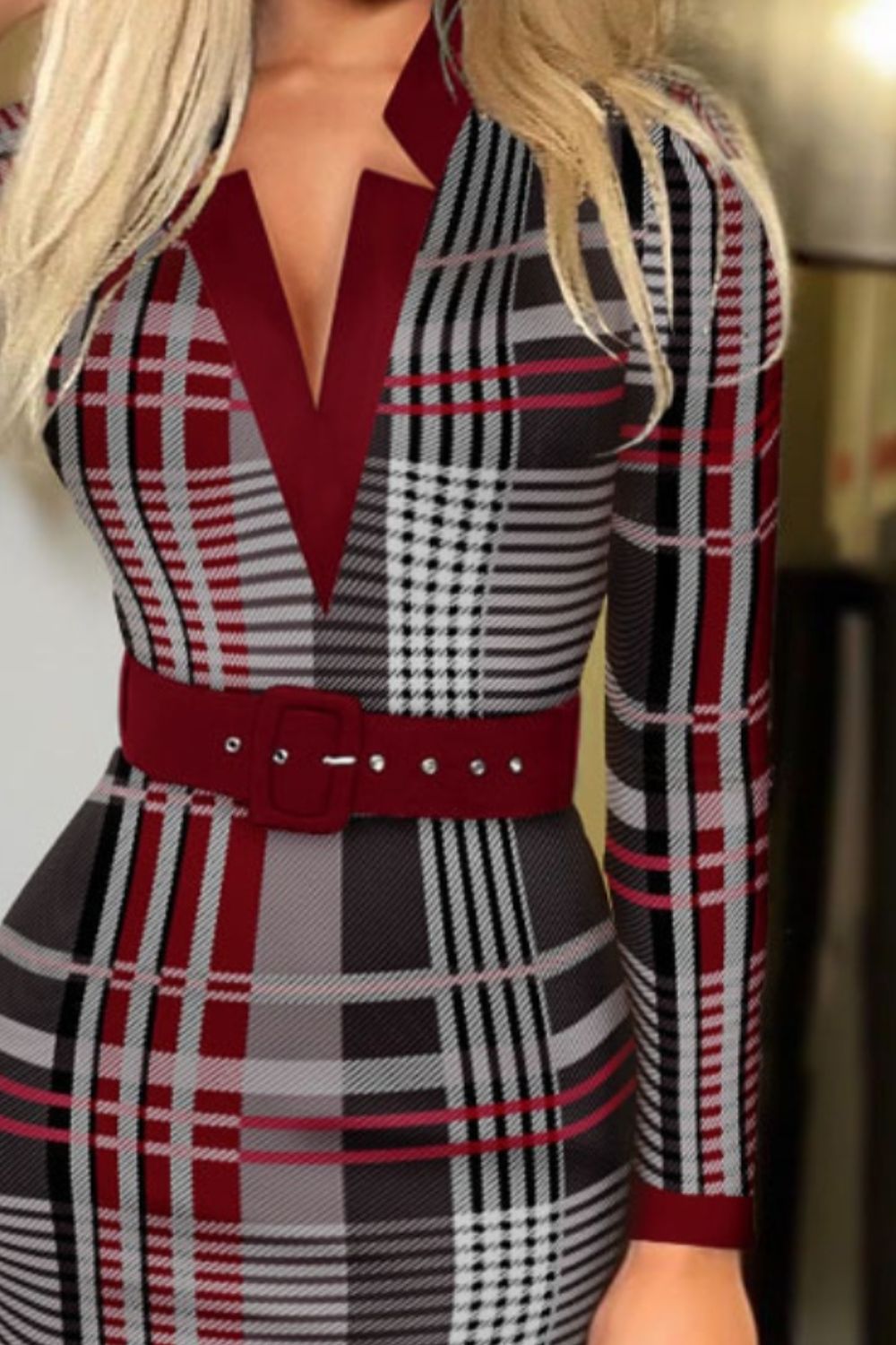 Printed Notched Long Sleeve Wrap Dress - Tantalize Boutique