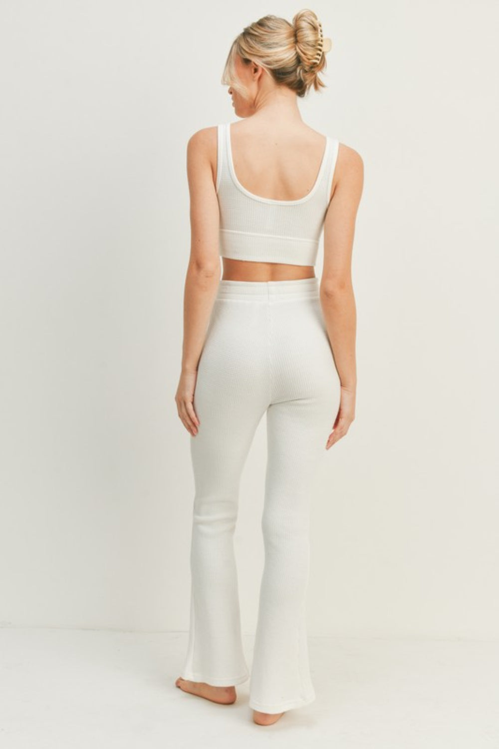 Kimberly C Waffle Tank and High Waist Flare Pants Set - Tantalize Boutique