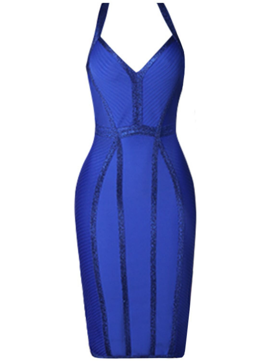 Glitter Seam Detail Halter Neck Slit Dress - Tantalize Boutique