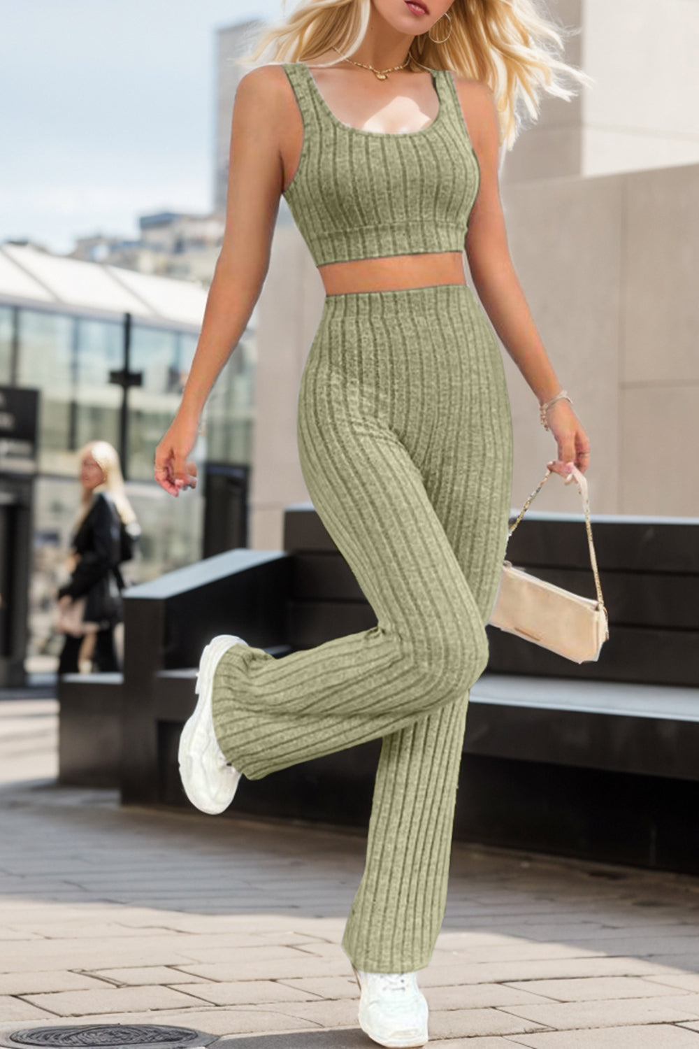 Wide Strap Tank and High Waist Pants Set - Tantalize Boutique