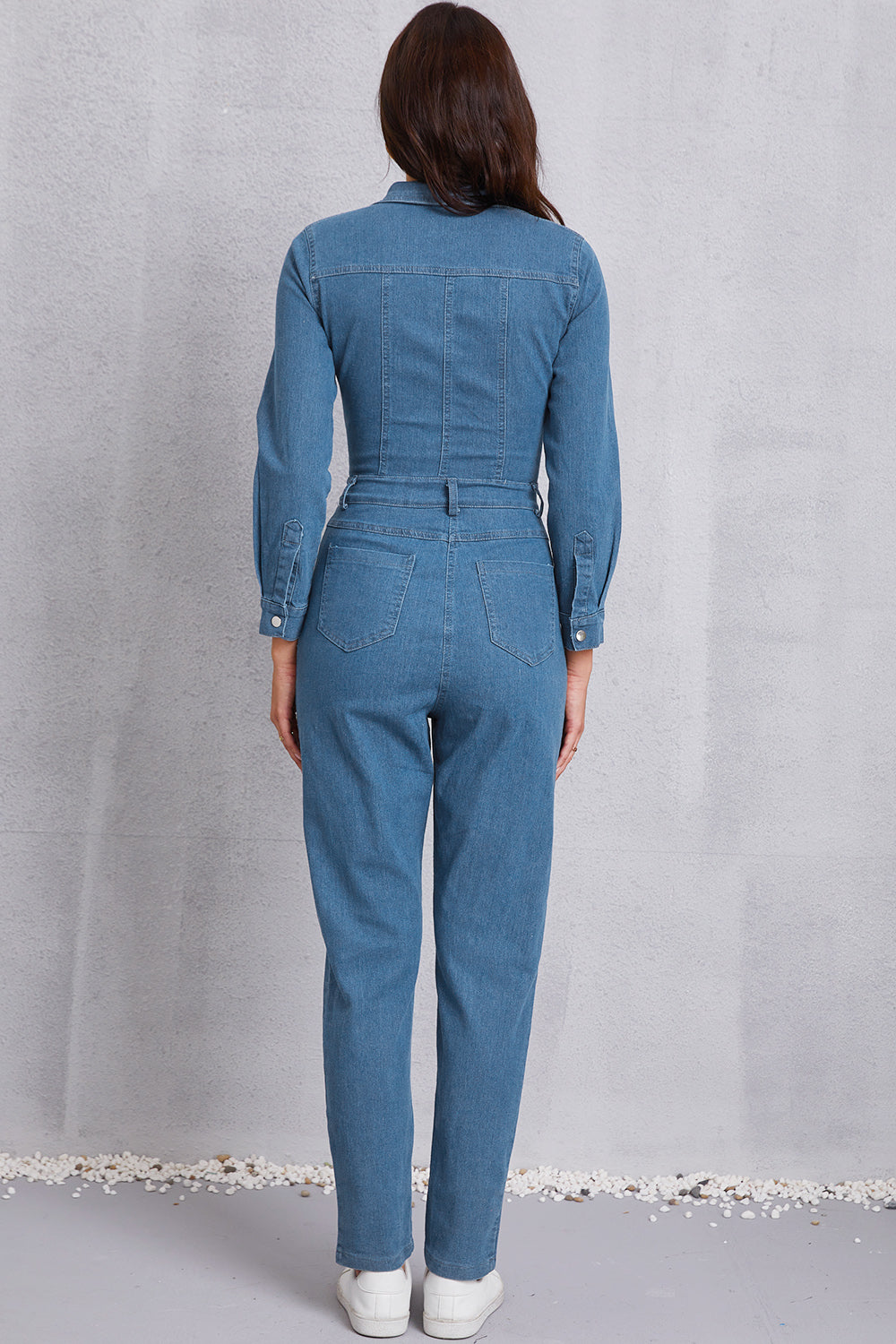 Snap Down Denim Jumpsuit with Pockets - Tantalize Boutique