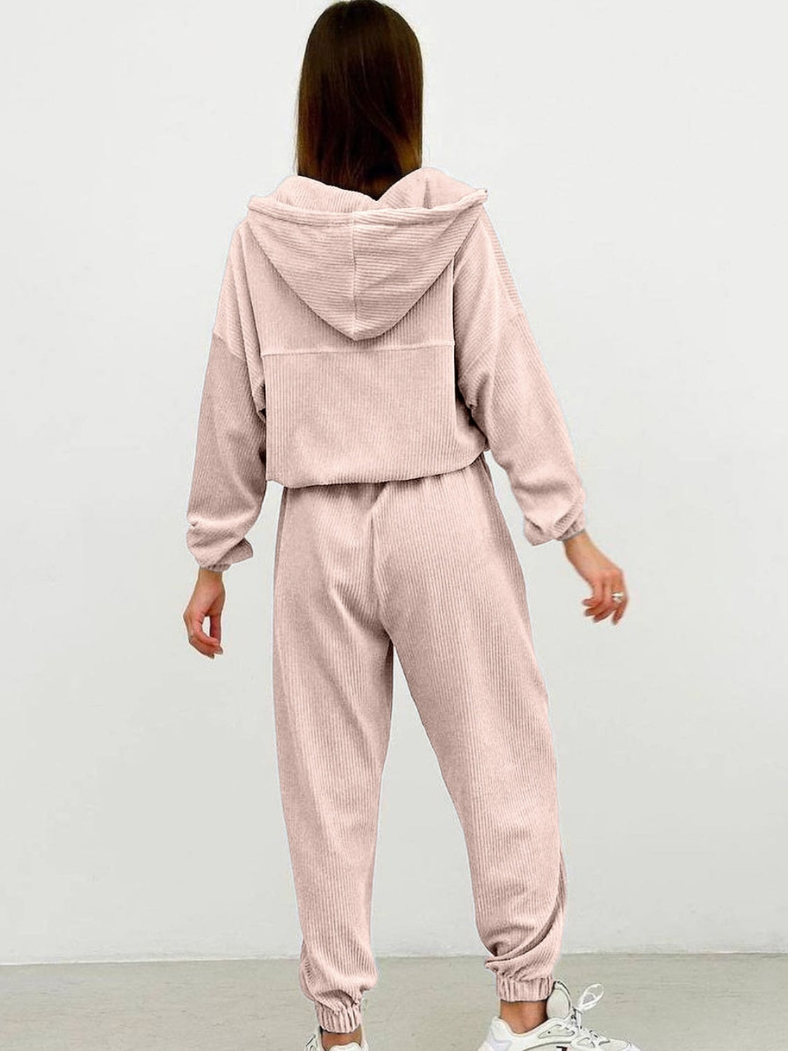 Half Zip Drawstring Hoodie and Pants Set - Tantalize Boutique