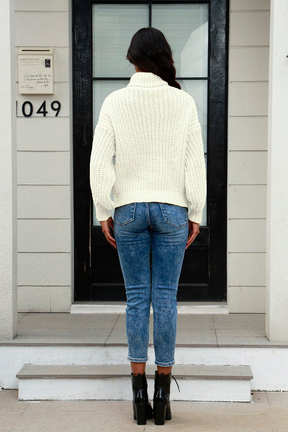 Cable-Knit Turtleneck Long Sleeve Sweater - Tantalize Boutique