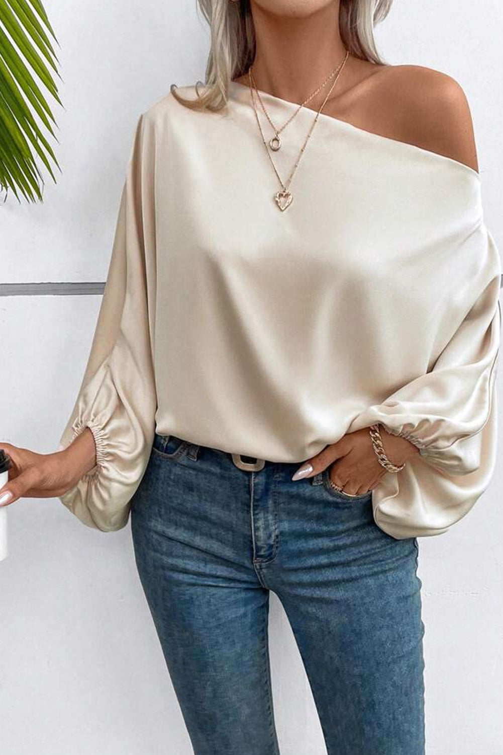 Single Shoulder Balloon Sleeve Blouse - Tantalize Boutique