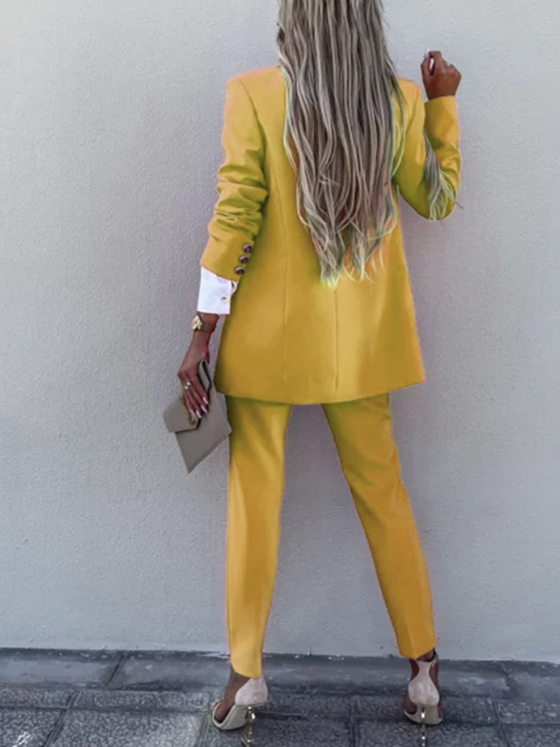 Lapel Collar Long Sleeve Blazer and Pants Set - Tantalize Boutique