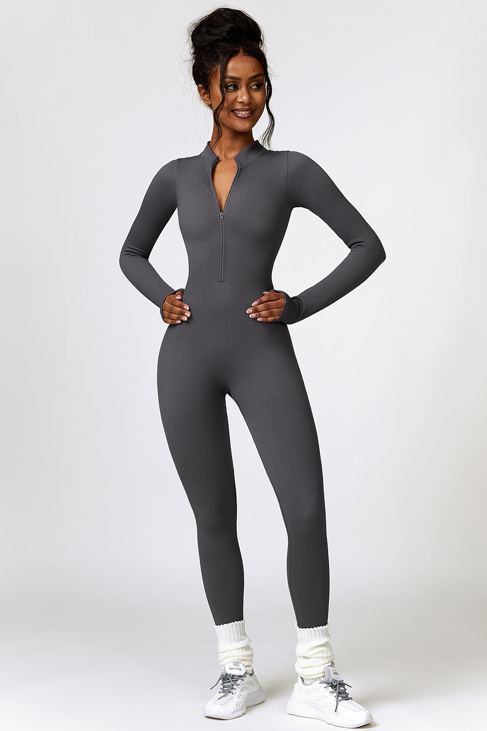 Half Zip Long Sleeve Active Jumpsuit - Tantalize Boutique