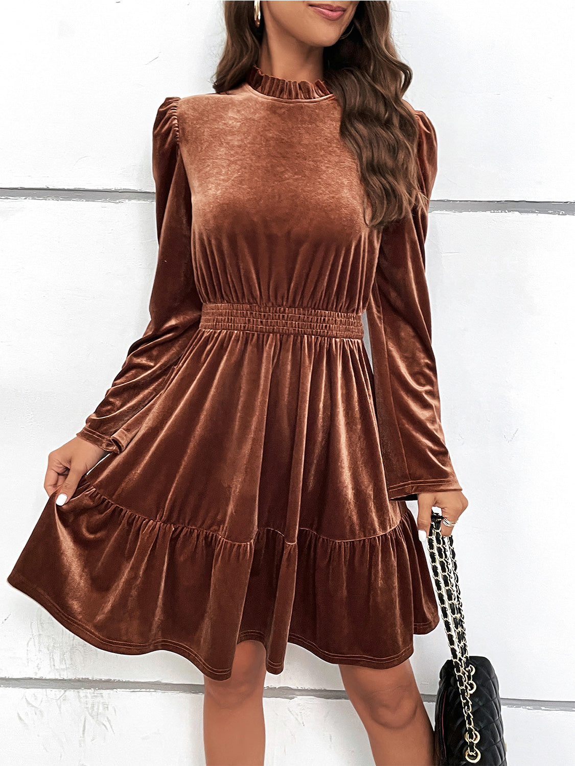 Smocked Long Sleeve Ruffle Hem Dress - Tantalize Boutique