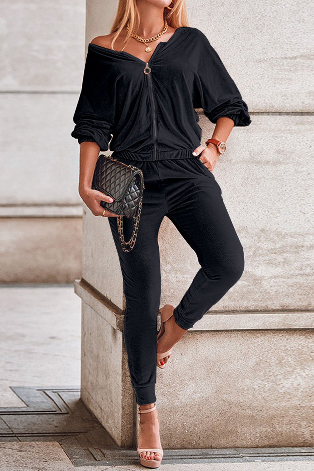 Zip-Up Jacket and Pants Set - Tantalize Boutique