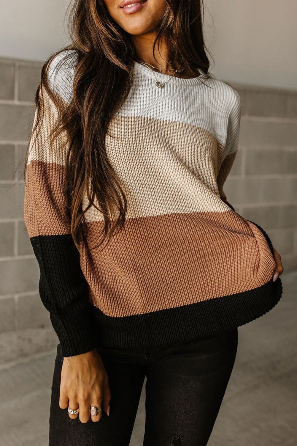 Color Block Round Neck Sweater - Tantalize Boutique