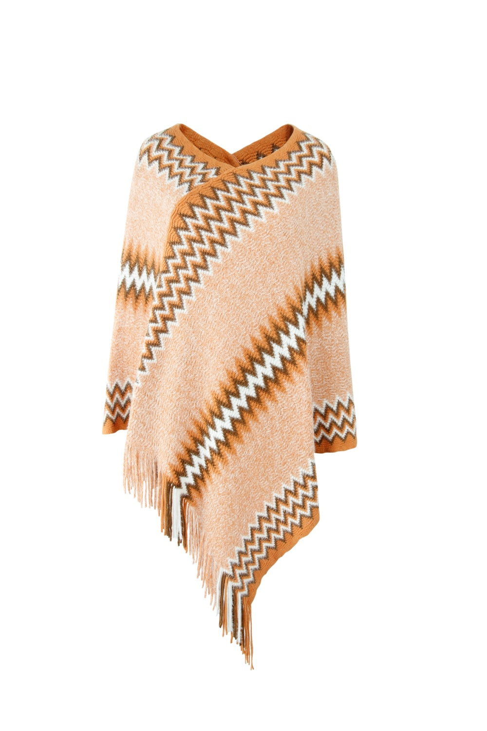 Fringe Hem Striped Cape Sleeve Poncho - Tantalize Boutique