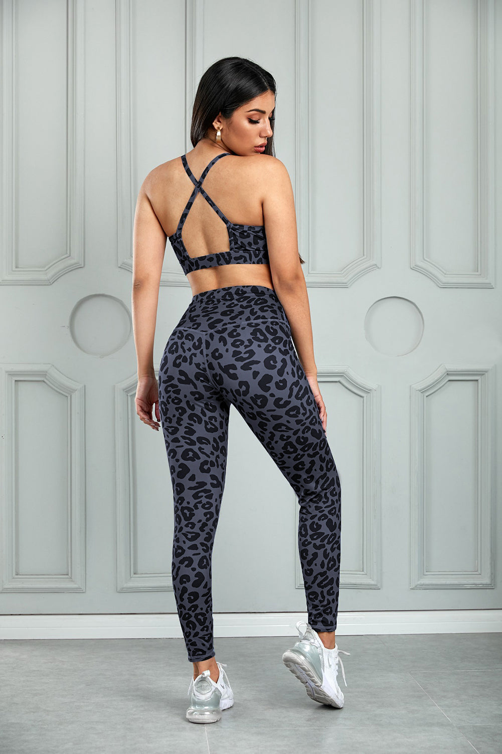 Leopard Cutout Sports Bra and Leggings Set - Tantalize Boutique