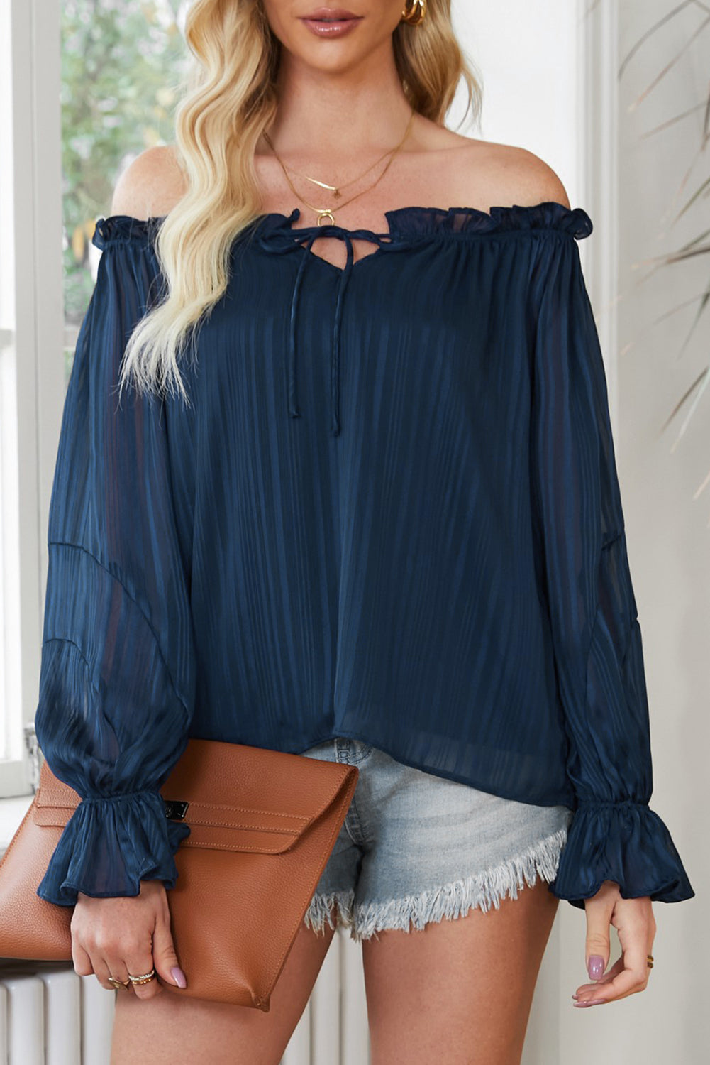 Frill Tied Off-Shoulder Flounce Sleeve Blouse - Tantalize Boutique