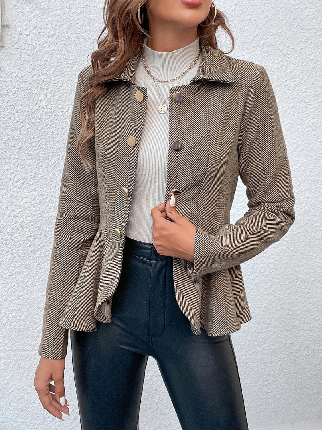 Ruffle Hem Collared Blazer - Tantalize Boutique