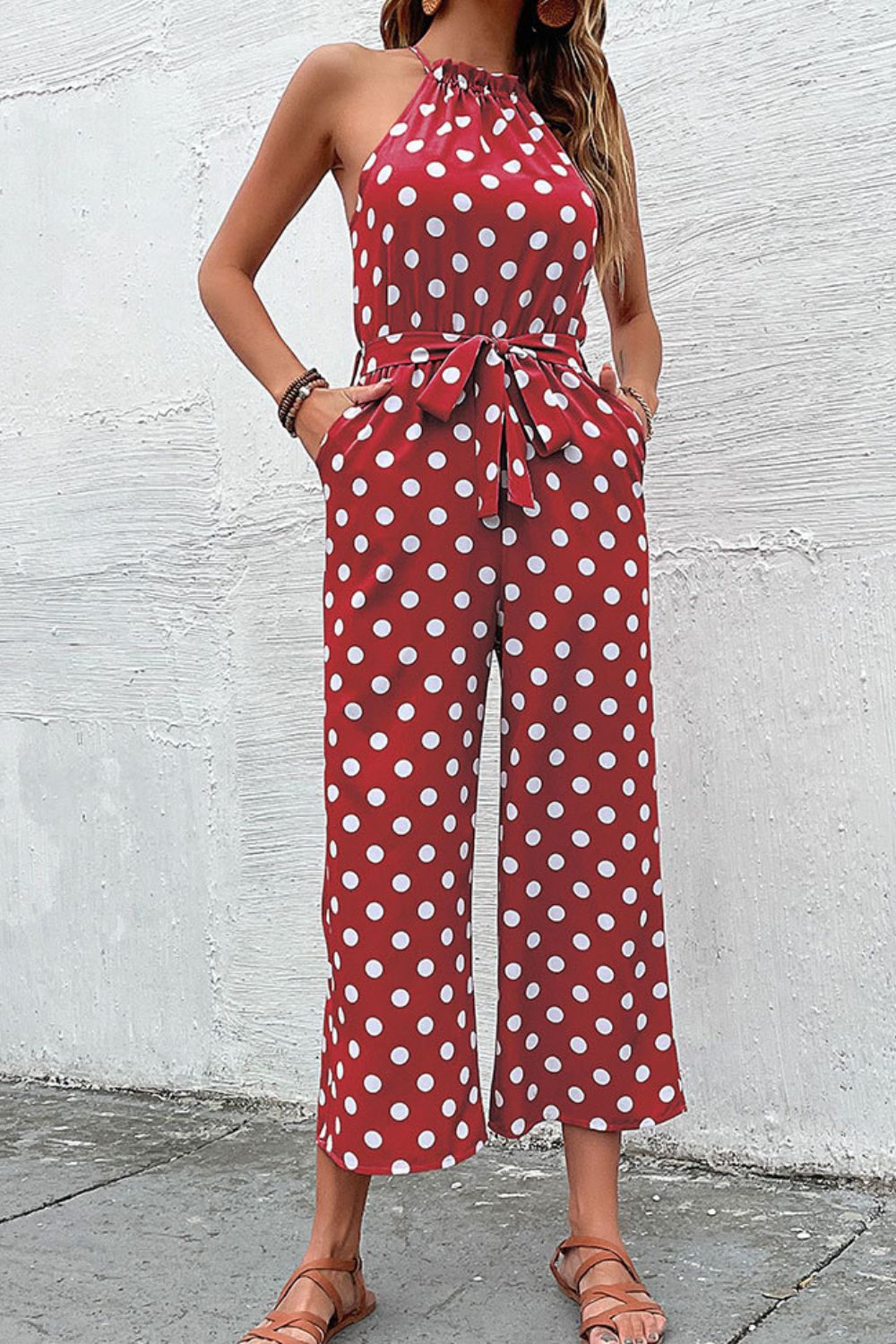 Polka Dot Grecian Wide Leg Jumpsuit - Tantalize Boutique