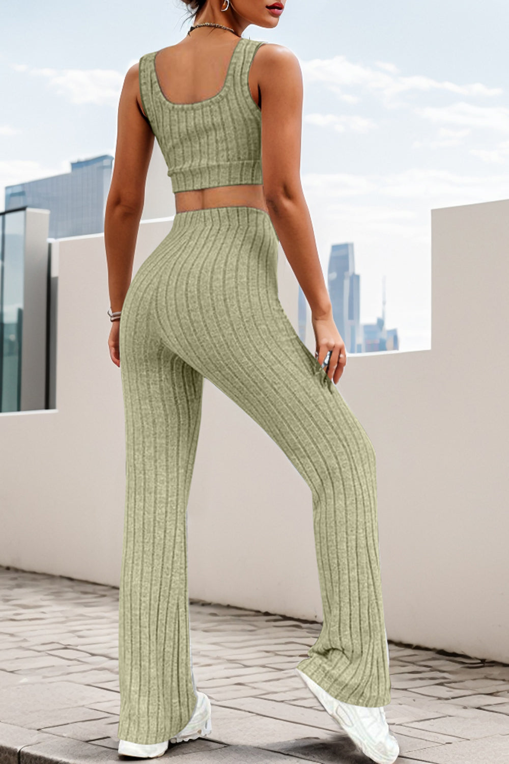 Wide Strap Tank and High Waist Pants Set - Tantalize Boutique