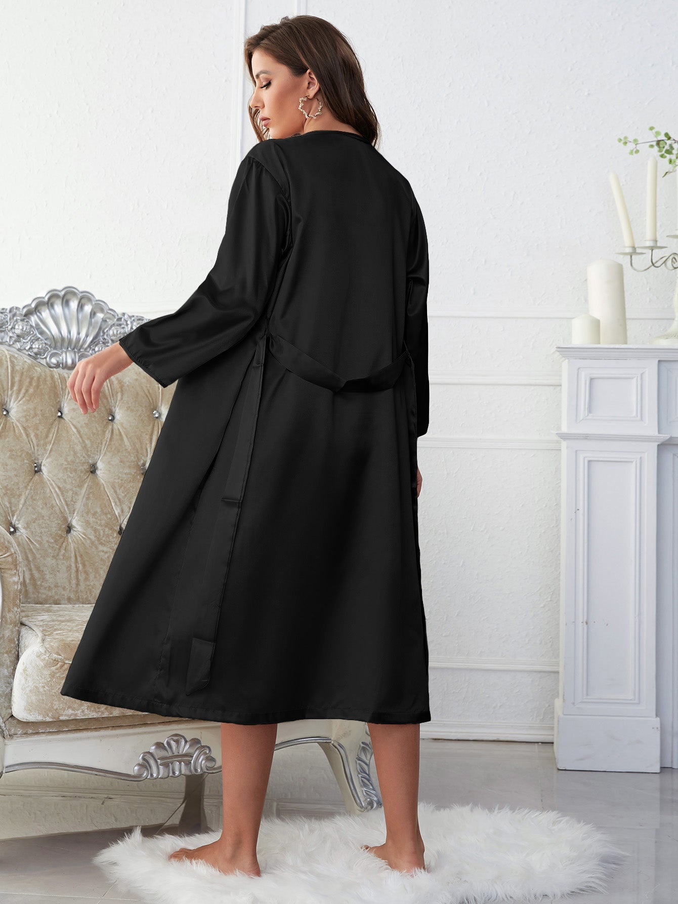 Satin V-Neck Cami, Shorts, and Belted Robe Pajama Set - Tantalize Boutique