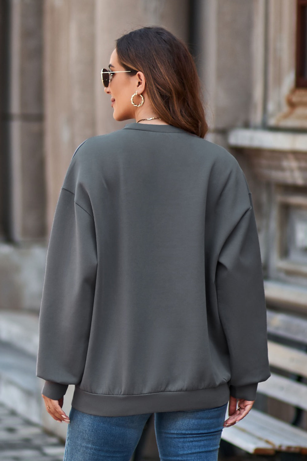 Round Neck Dropped Shoulder Sweatshirt - Tantalize Boutique