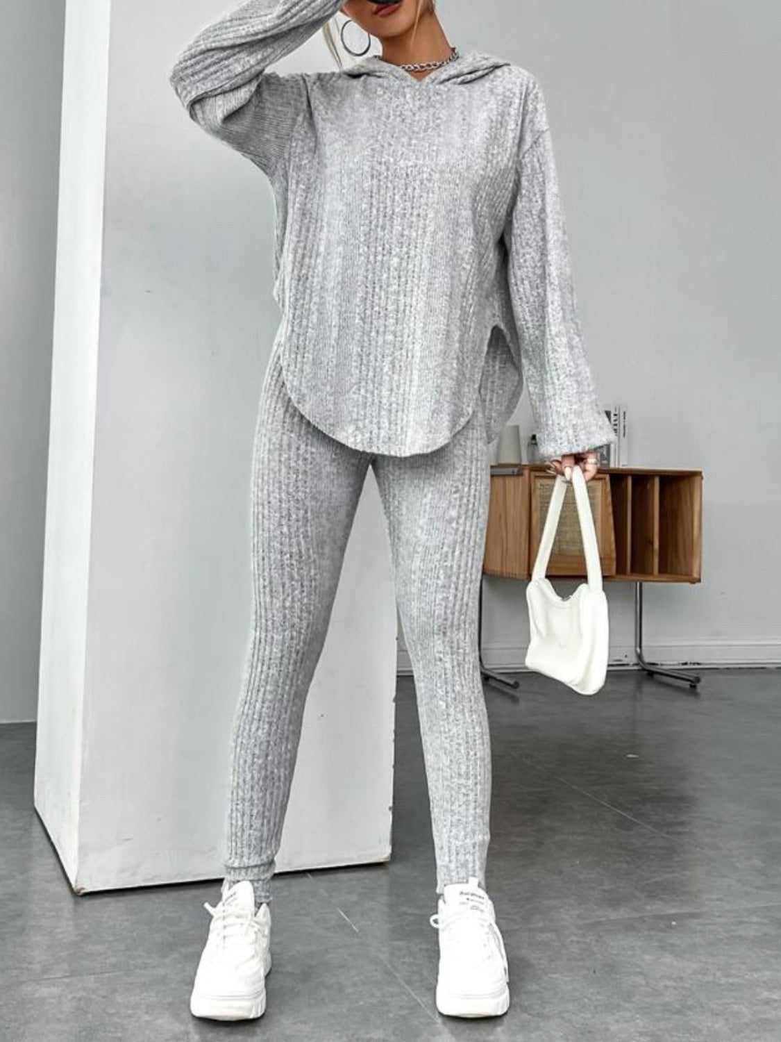 Round Neck Dropped Shoulder Hoodie and Pants Set - Tantalize Boutique