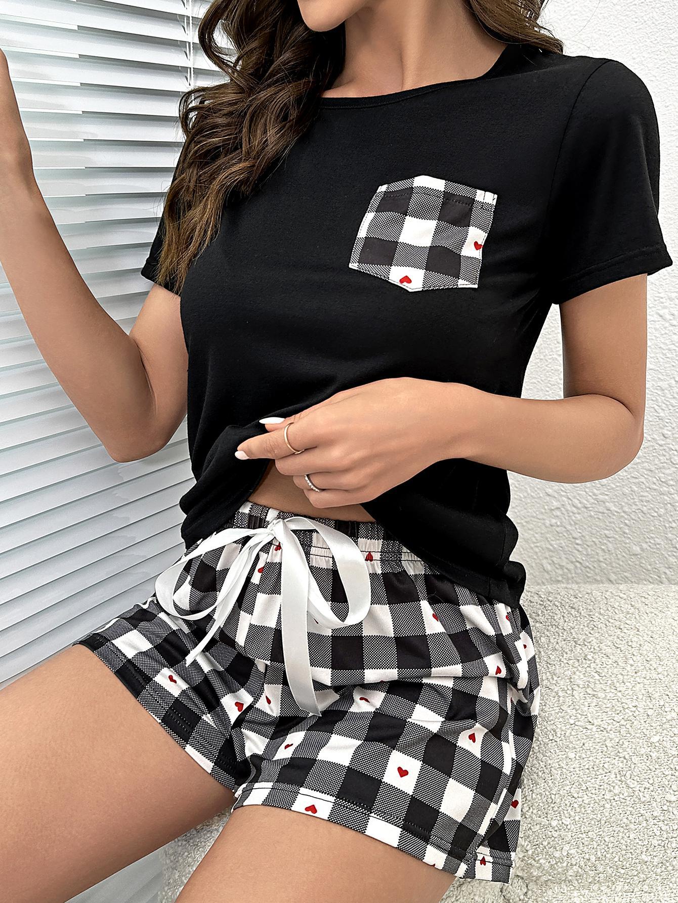 Plaid Heart Top and Shorts Lounge Set - Tantalize Boutique