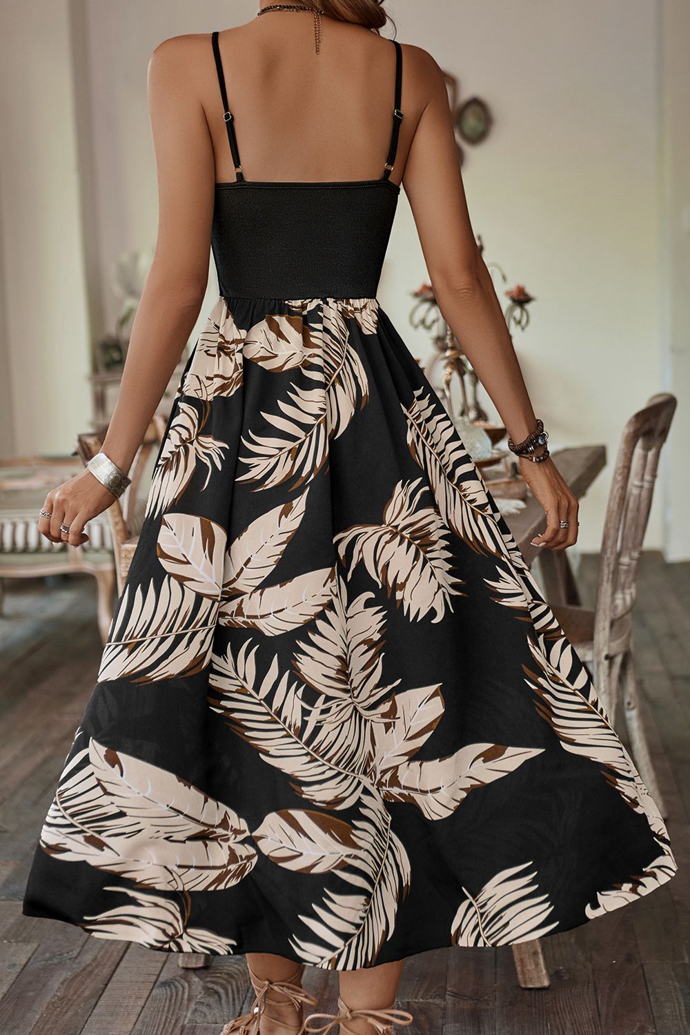 Printed Sleeveless Scoop Neck Slit Dress - Tantalize Boutique