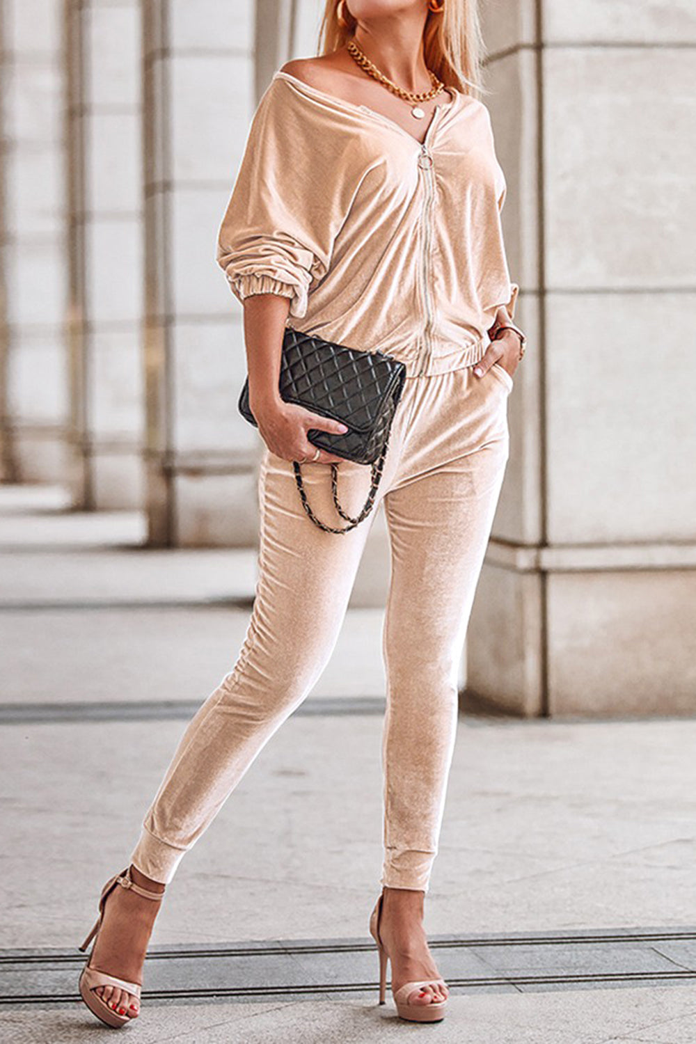 Zip-Up Jacket and Pants Set - Tantalize Boutique