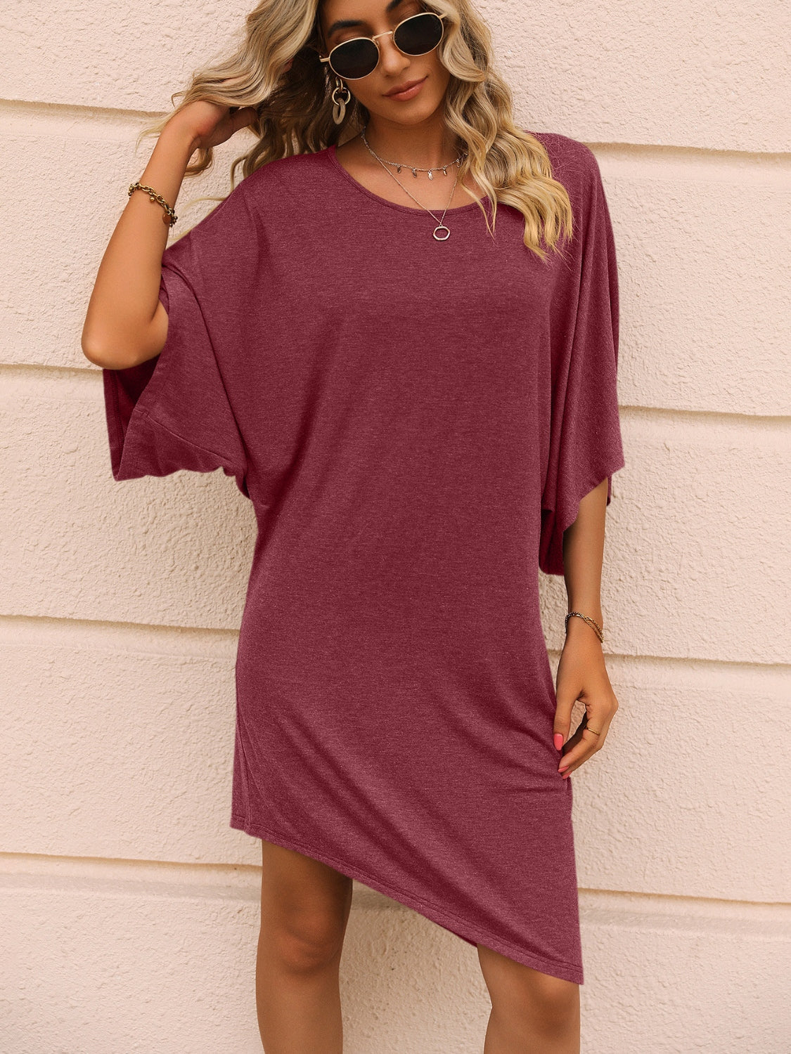Round Neck Three-Quarter Sleeve Tee Dress - Tantalize Boutique