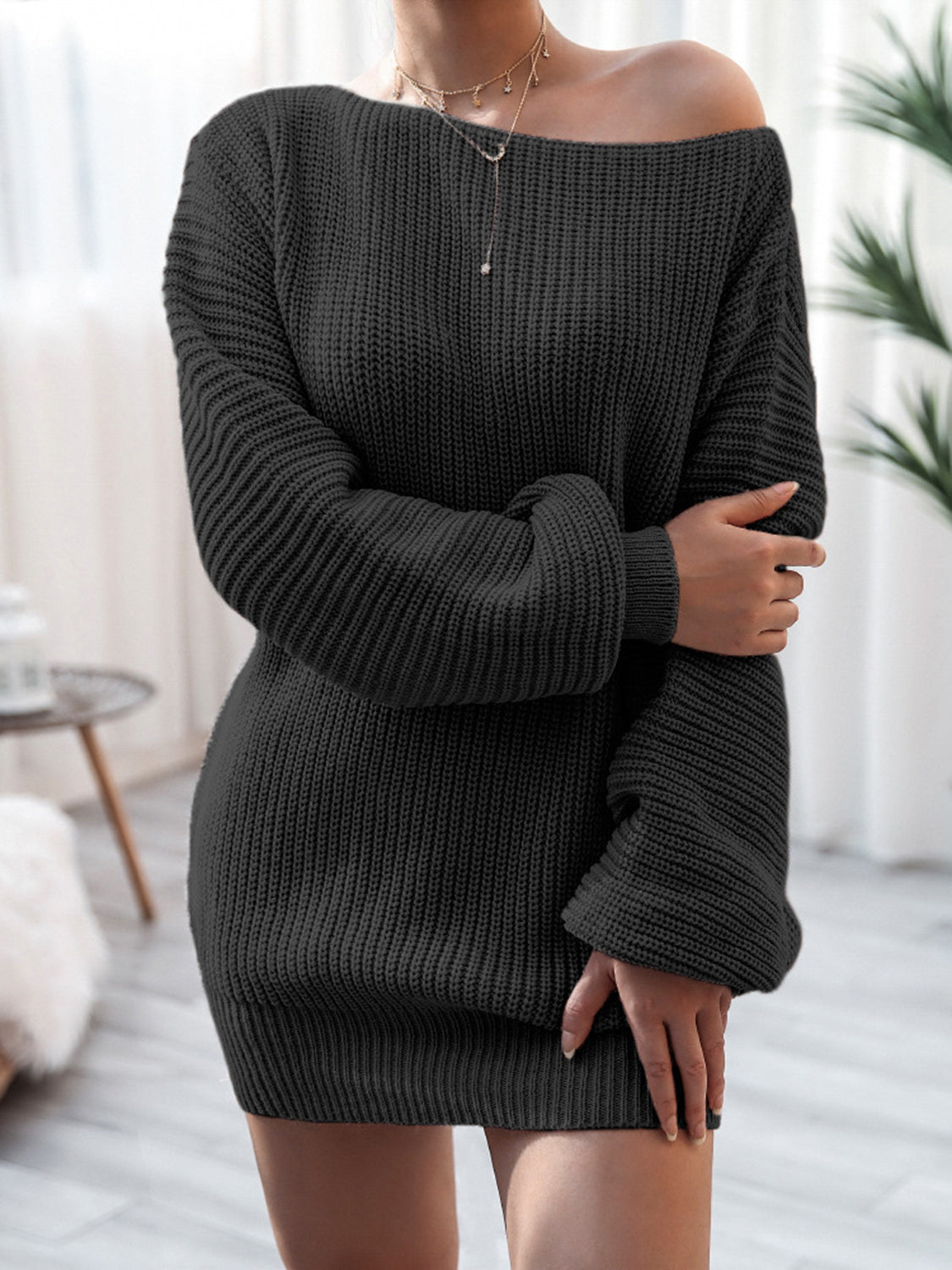 Rib-Knit Mini Sweater Dress - Tantalize Boutique