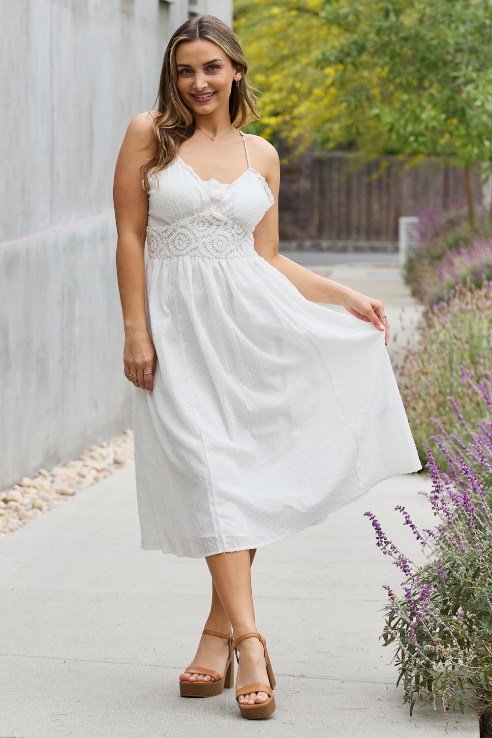 White Birch Full Size Lace Detail Sleeveless Lace Midi Dress - Tantalize Boutique