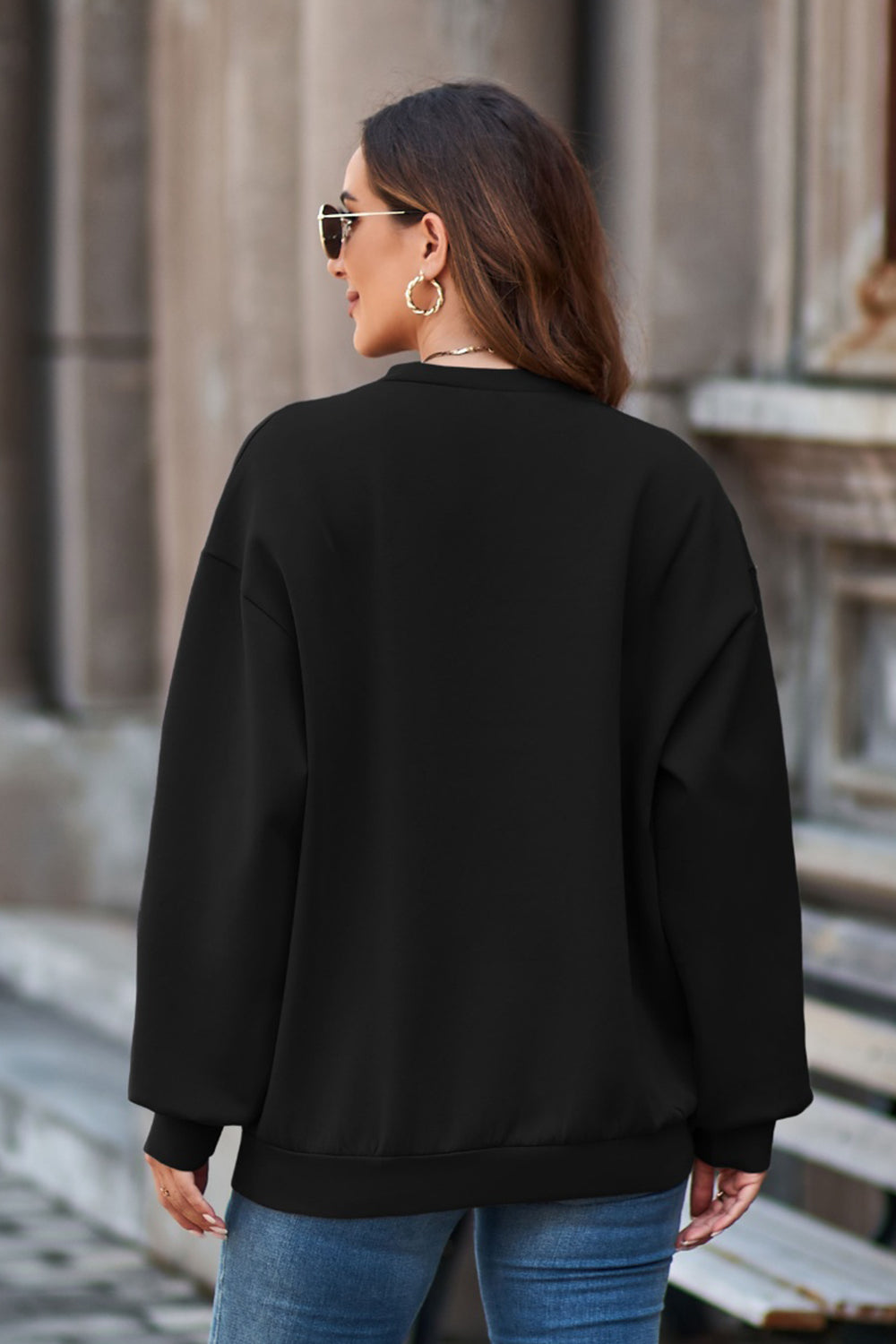 Round Neck Dropped Shoulder Sweatshirt - Tantalize Boutique