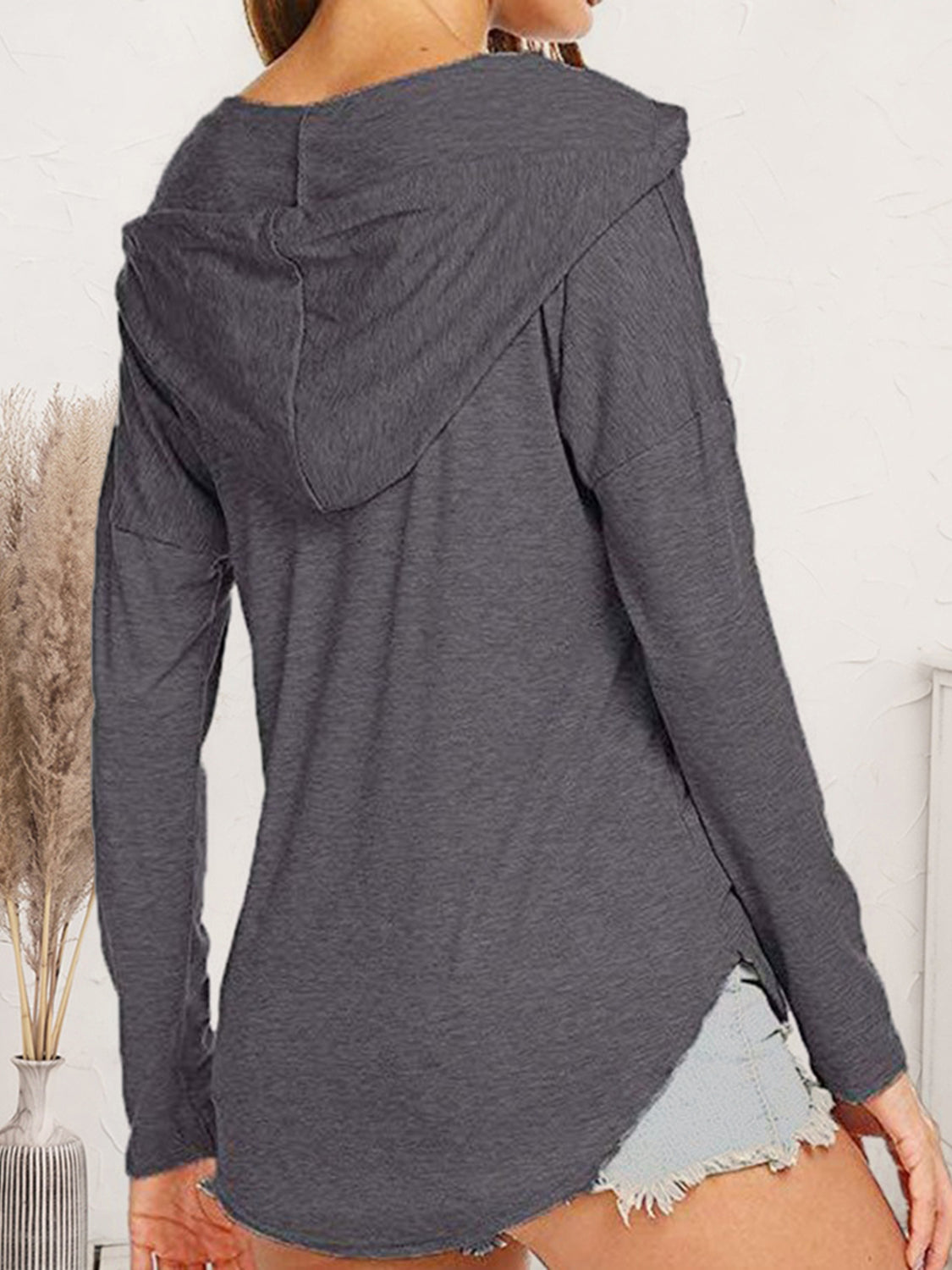 Drawstring Dropped Shoulder Long Sleeve Hoodie - Tantalize Boutique
