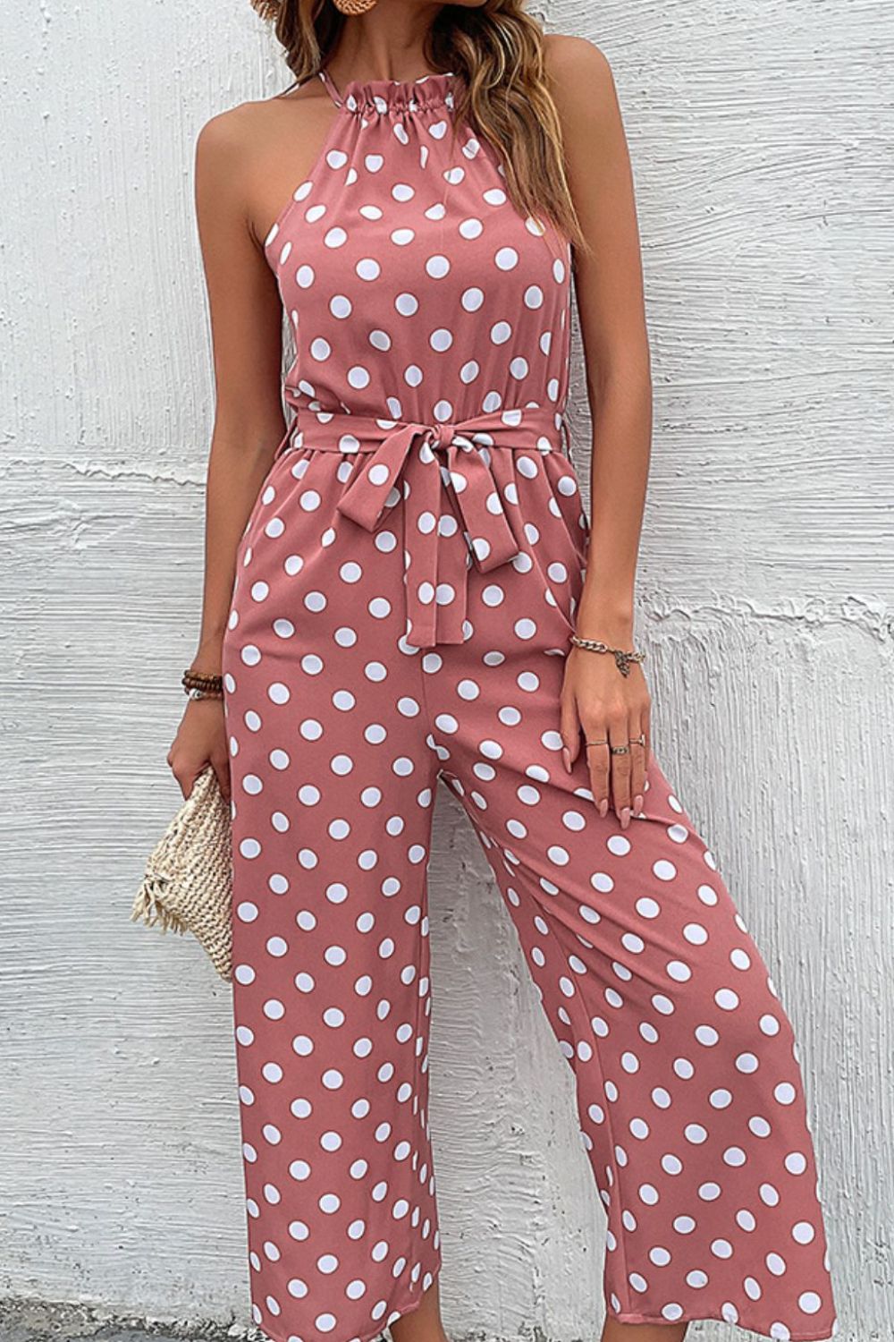 Polka Dot Grecian Wide Leg Jumpsuit - Tantalize Boutique