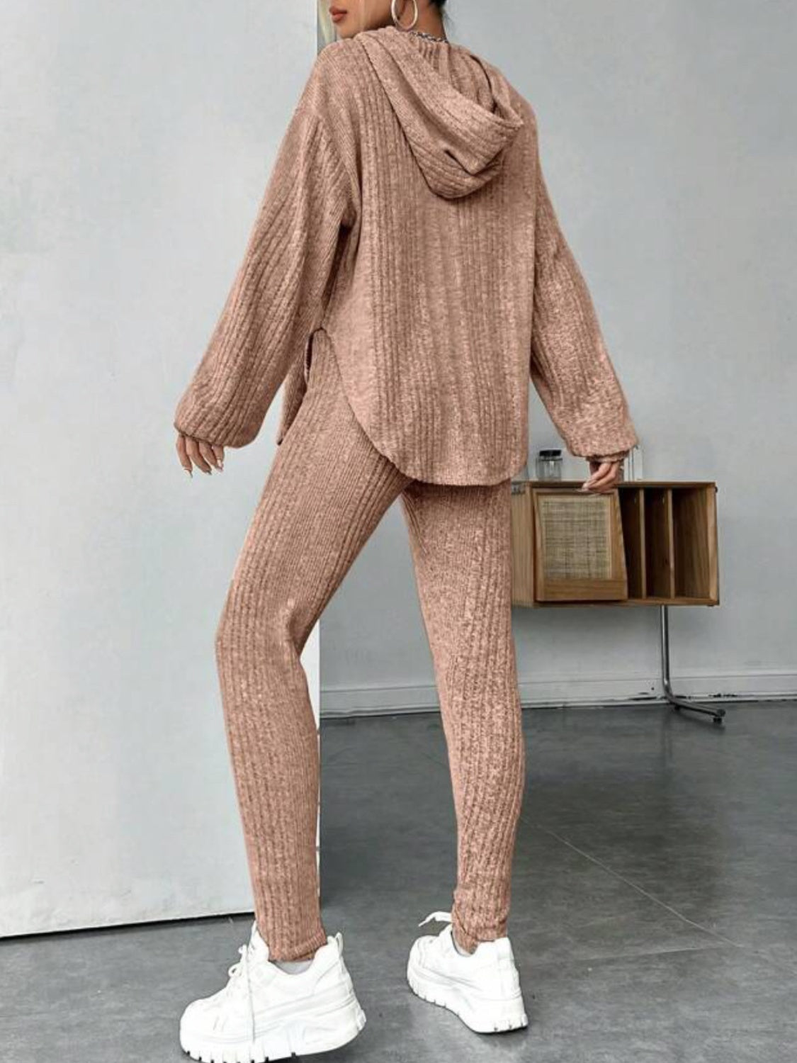 Round Neck Dropped Shoulder Hoodie and Pants Set - Tantalize Boutique