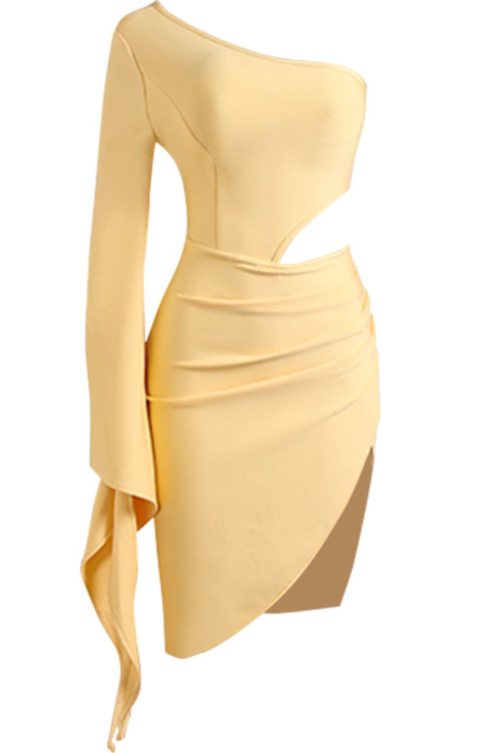 Cutout Split Flare Sleeve One-Shoulder Dress - Tantalize Boutique