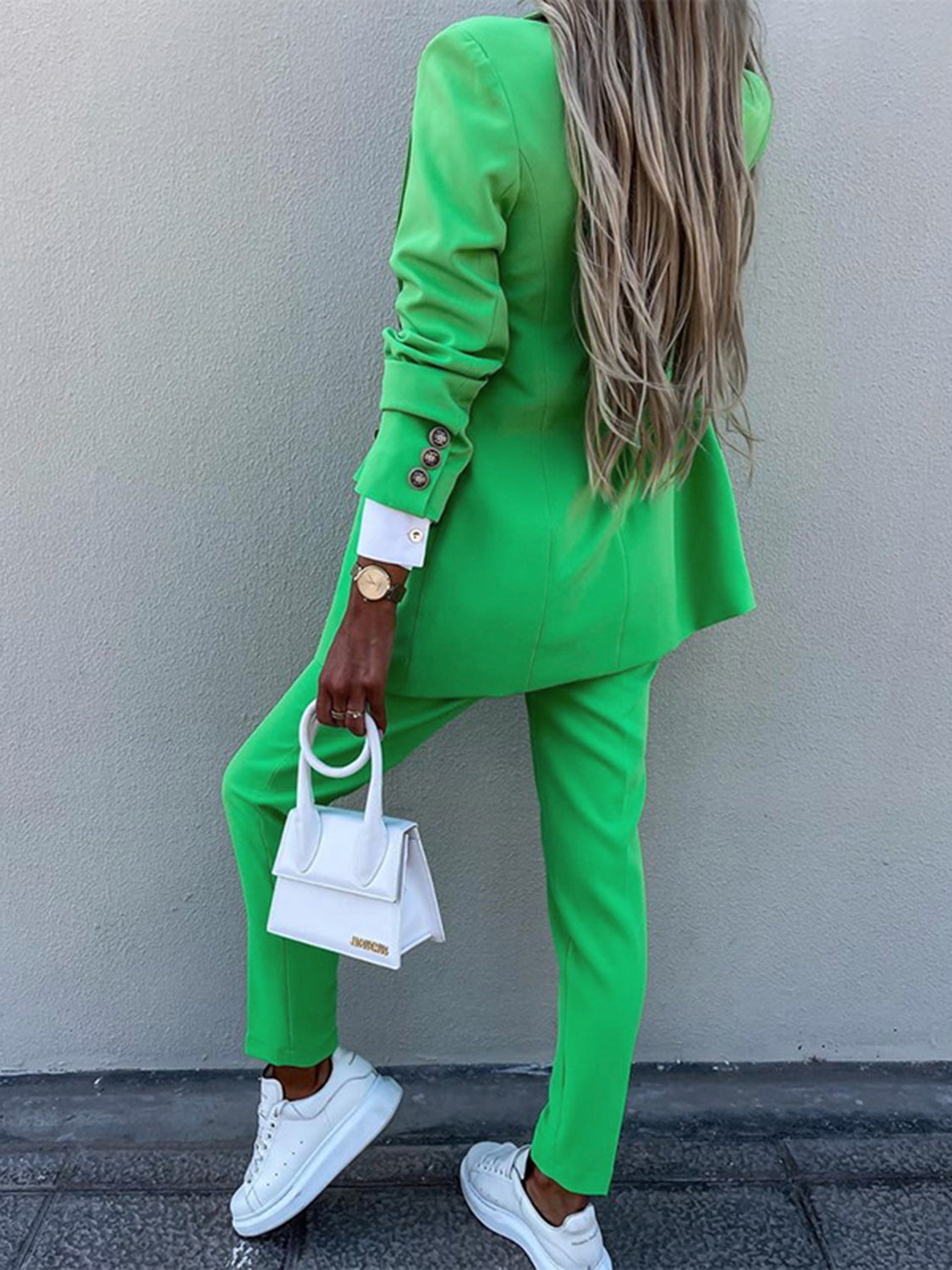Lapel Collar Long Sleeve Blazer and Pants Set - Tantalize Boutique