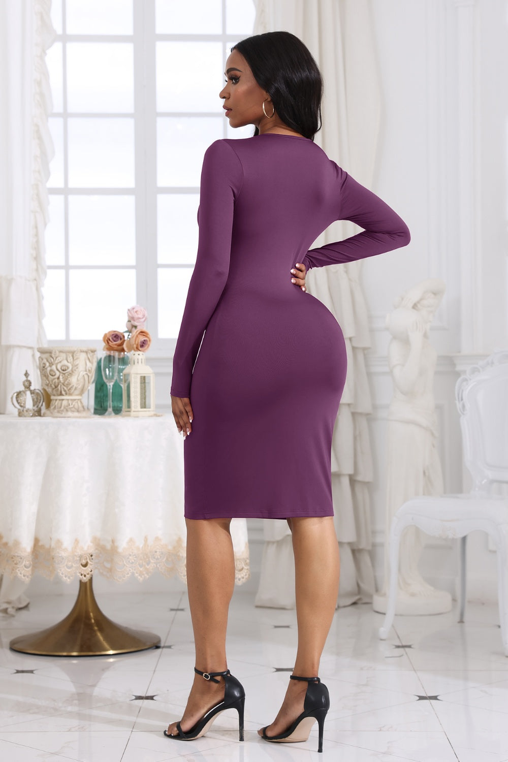 Cutout Twisted Long Sleeve Dress - Tantalize Boutique