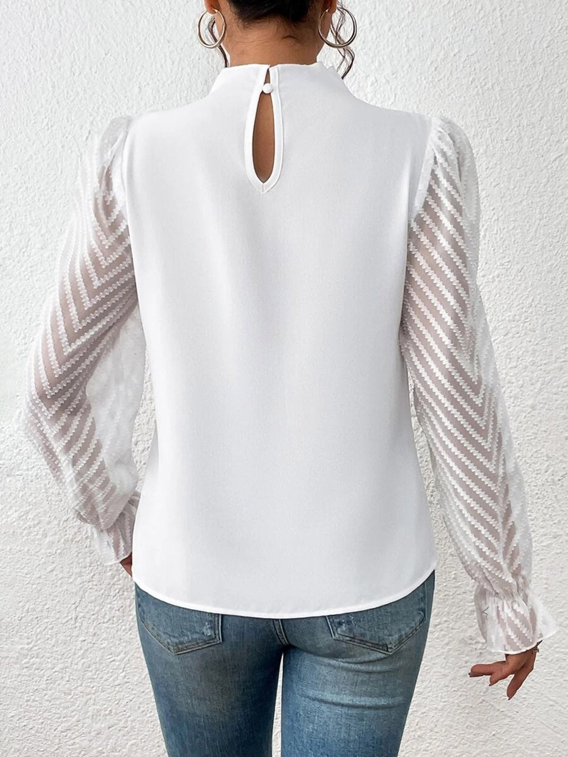 Mock Neck Flounce Sleeve Blouse - Tantalize Boutique